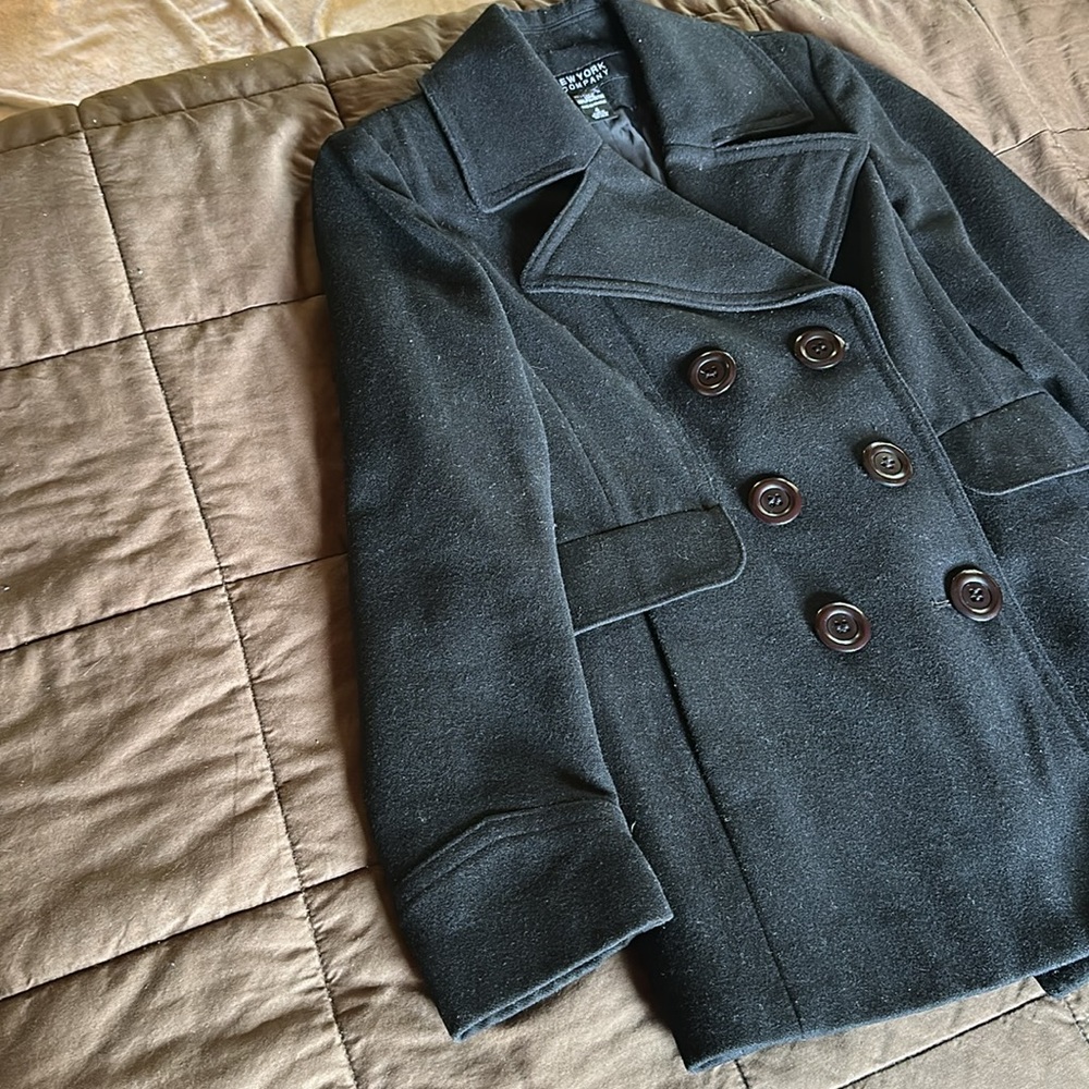 New York & Company Wool & Polyester Black Pea Coat - Picture 2 of 16